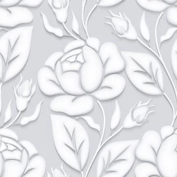 Vintage Seamless Pattern with White Rose Inspired by Stucco Stock Illustration