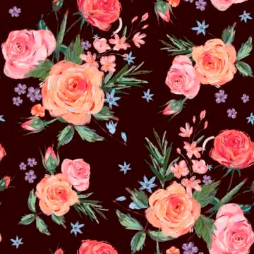 Vintage seamless pattern wuth pink roses Stock Illustration