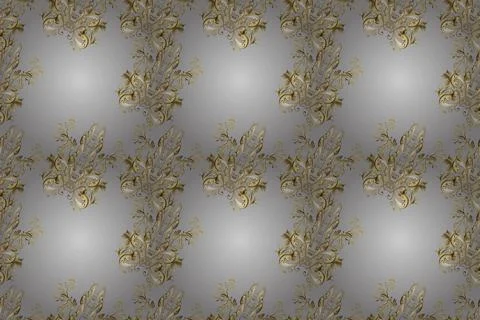 Vintage seamless pattern on a yellow, gray and beige colors with golden elements Stock Illustration