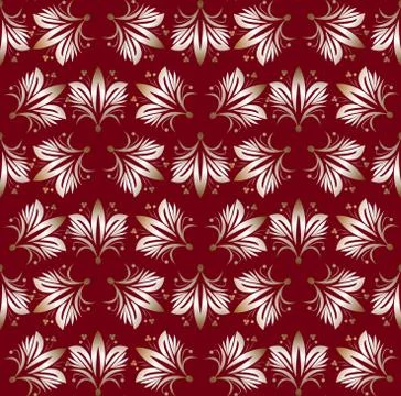 Vintage seamless patterns on dark red background. Fine brocade ornament Stock Illustration