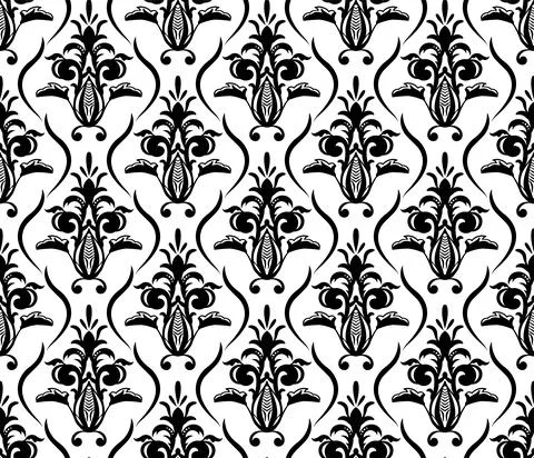 Vintage seamless seamless pattern. As Damask baroque style . Black and white Stock Illustration