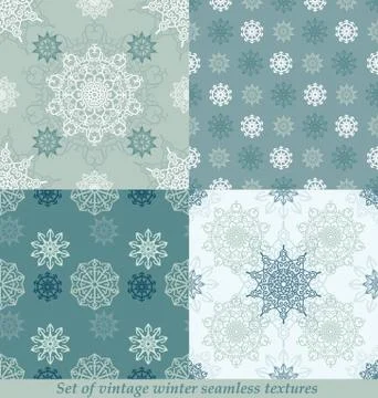 Vintage seamless winter patterns with snowflakes Stock Illustration