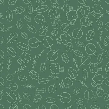 Vintage seampless pattern with linear trees. Retro forest silhouette line art イラスト素材