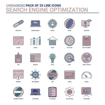 Vintage Search Engine Optimization Icon set - 25 Flat Line icon set Stockillustratie