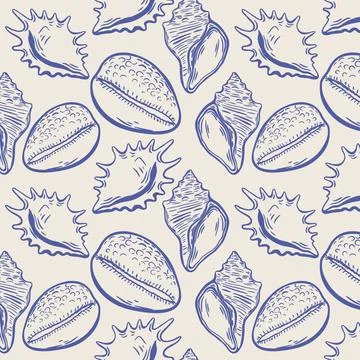 Vintage seashell repeat pattern with beige background Stock Illustration