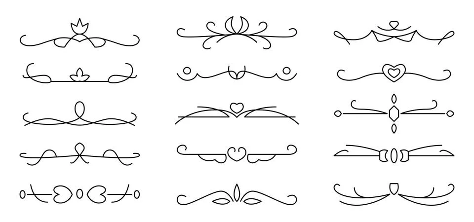 Vintage separator contour text black dividers set Stock Illustration
