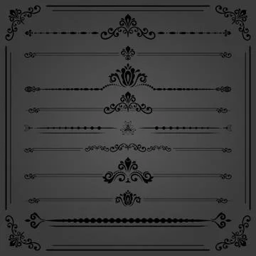Vintage Set of Black Horizontal Elements 스톡 일러스트