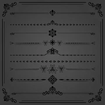 Vintage Set of Black Horizontal Elements 스톡 일러스트