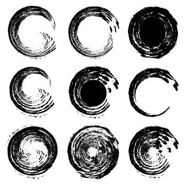A Vintage set of circles brush stroke bundle vector, grungy circles frame set Stock Illustration