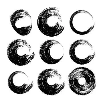 A Vintage set of circles brush stroke bundle vector, grungy circles frame set Stock Illustration