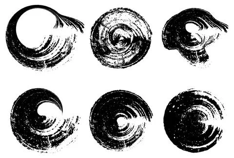 A Vintage set of circles brush stroke bundle vector, grungy circles frame set Stock Illustration
