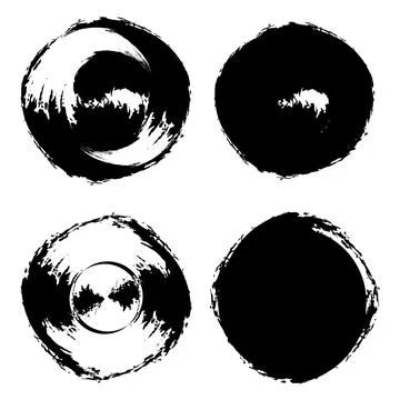 A Vintage set of circles brush stroke bundle vector, grungy circles frame set Stock Illustration
