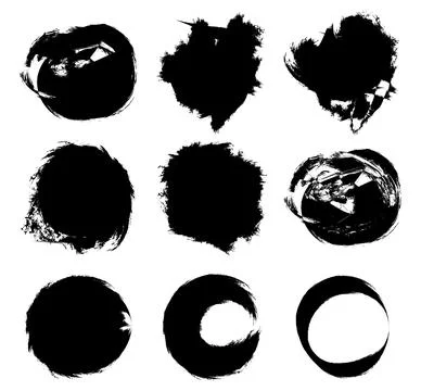 A Vintage set of circles brush stroke bundle vector, grungy circles frame set Stock-Illustration