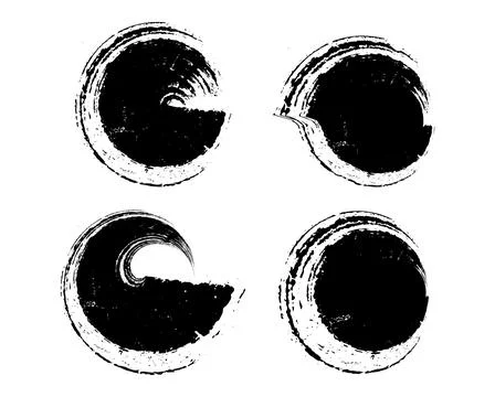 A Vintage set of circles brush stroke bundle vector, grungy circles frame set Stock Illustration