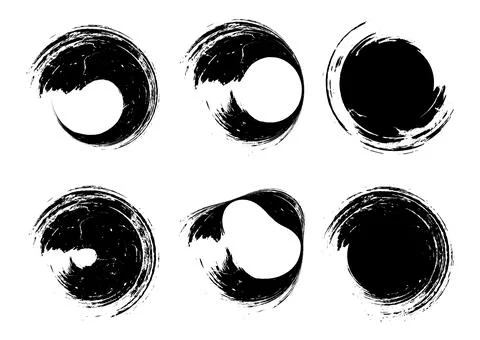 A Vintage set of circles brush stroke bundle vector, grungy circles frame set Stock Illustration