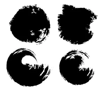 A Vintage set of circles brush stroke bundle vector, grungy circles frame set Stock Illustration