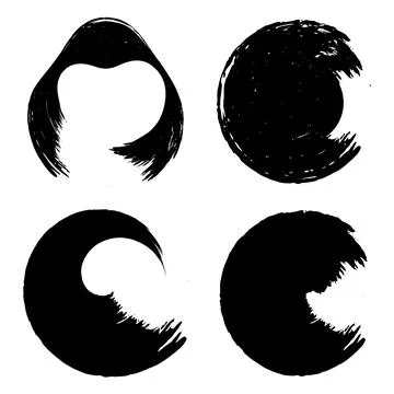A Vintage set of circles brush stroke bundle vector, grungy circles frame set Stock Illustration