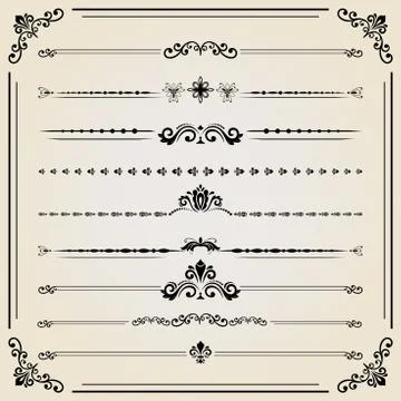 Vintage Set of ector Horizontal Elements 스톡 일러스트