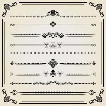 Vintage Set of ector Horizontal Elements 스톡 일러스트