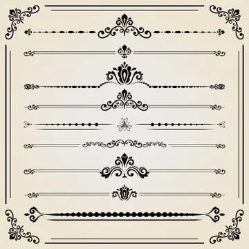 Vintage Set of ector Horizontal Elements 스톡 일러스트