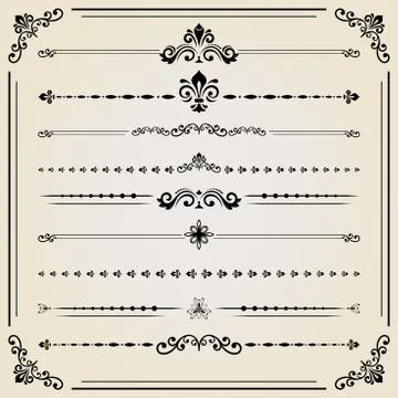 Vintage Set of ector Horizontal Elements 스톡 일러스트