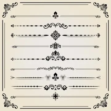 Vintage Set of ector Horizontal Elements 스톡 일러스트