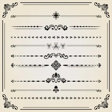 Vintage Set of ector Horizontal Elements 스톡 일러스트