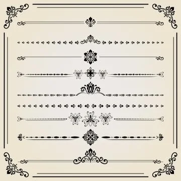 Vintage Set of ector Horizontal Elements 스톡 일러스트