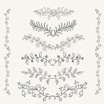 Vintage set of hand drawn rustic laurels. Floral vector graphic. Illustrazione stock