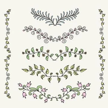 Vintage set of hand drawn rustic laurels. Floral vector graphic. Stock Illustration