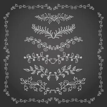 Vintage set of hand drawn rustic laurels. Floral vector graphic. Stockillustratie