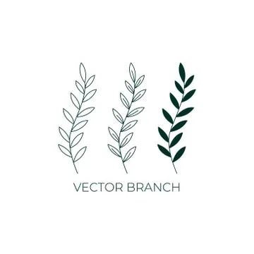Vintage set of hand drawn tree branches with leaves on white background Stock Illustration