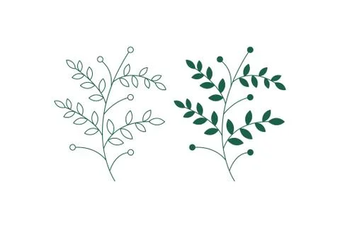 Vintage set of hand drawn tree branches with leaves on white background Stock Illustration