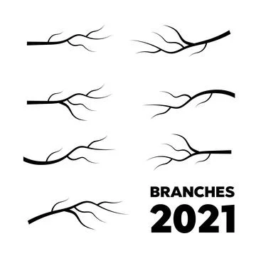 Vintage set of hand drawn tree branches. Vector tree branches silhouette Stock Illustration