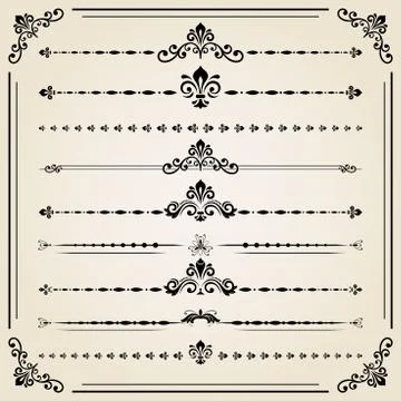 Vintage Set of Horizontal Elements 스톡 일러스트