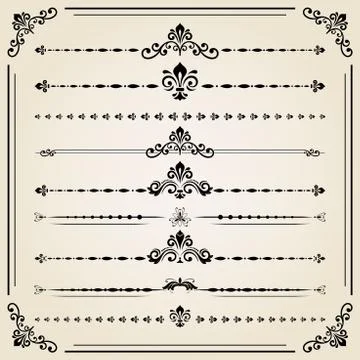 Vintage Set of Horizontal Elements 스톡 일러스트