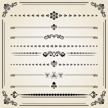Vintage Set of Horizontal Elements 스톡 일러스트