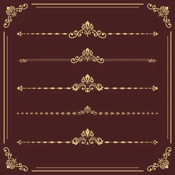 Vintage Set of Horizontal Golden Elements 스톡 일러스트