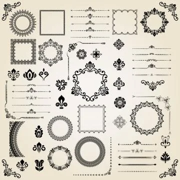 Vintage Set of Horizontal, Square and Round Elements Stock Illustration