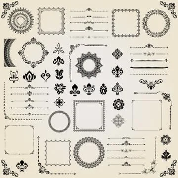 Vintage Set of Horizontal, Square and Round Elements Stock Illustration