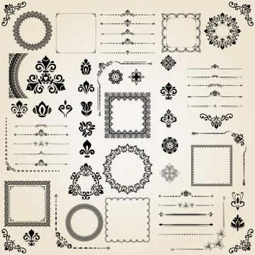 Vintage Set of Horizontal, Square and Round Elements 库存插图