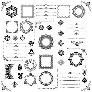Vintage Set of Horizontal, Square and Round Elements Stock Illustration