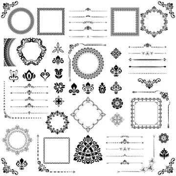 Vintage Set of Horizontal, Square and Round Elements Stock Illustration
