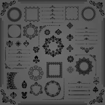 Vintage Set of Horizontal, Square and Round Elements Stock Illustration