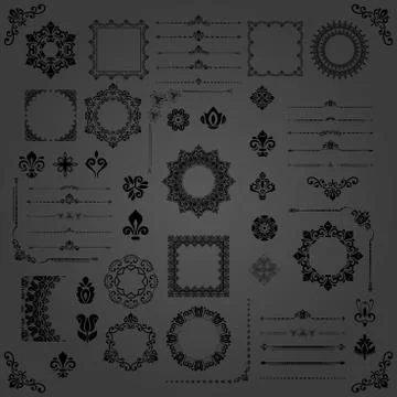 Vintage Set of Horizontal, Square and Round Elements Stock Illustration