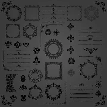 Vintage Set of Horizontal, Square and Round Elements Stock Illustration