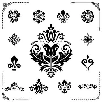 Vintage Set of Horizontal, Square and Round Elements Stock Illustration