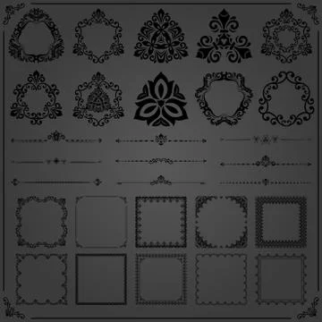 Vintage Set of Horizontal, Square and Round Elements Stock Illustration