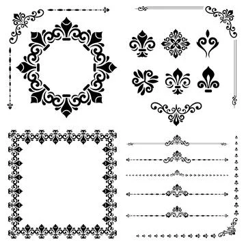 Vintage Set of Horizontal, Square and Round Elements Stock Illustration