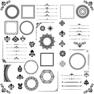 Vintage Set of Horizontal, Square and Round Elements 스톡 일러스트